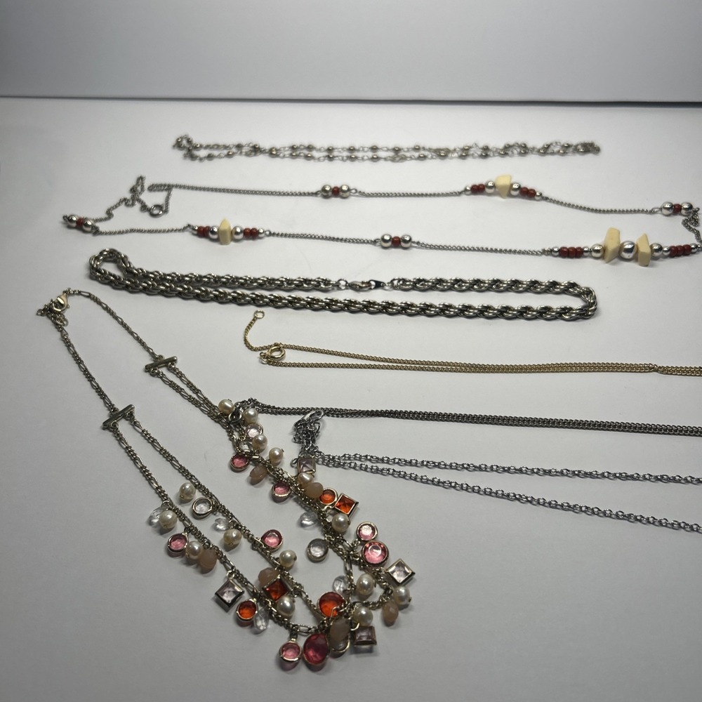 Lot 10 Dainty Gold Tone Silver Tone Necklaces 80's Beaded